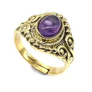 RidVik Purple Amethyst Gemstone Unique Design Brass Jewelry Adjustable Ring RIN-2169, Gemstone, Amethyst and Amethyst
