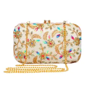 Amerie Fashions Women's & Girls Off White Floral Box Clutch, Off White, M