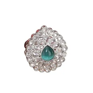 Sheetal Kart Mint Colour With Stone Studded Finger Ring, Metal, No Gemstone