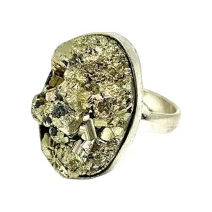 Capital Agate Treders Crafts Natural, Pyrite Rough Ring, Pyrite Gemstone Ring, Pyrite Adjustable Ring, Pyrite Stone Ring, Pyrite Crystal Ring,(Golden), Natural Stone, No Gemstone