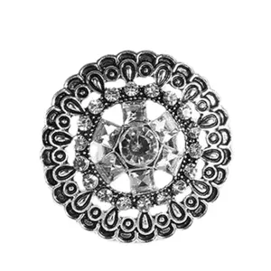 Adiol Jewellery Antique silverplated adjustable ring with zircon inlaid, Metal, Cubic Zirconia