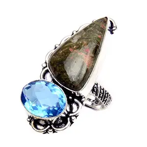 RidVik Handcrafted Unakite And London Blue Topaz Handmade Jewelry Ring 7 RIN-916, Gemstone, Unakite (Colored Gemstone)