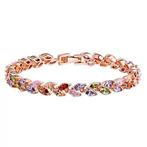 Yellow Chimes Swiss Cubic Zirconia Multicolour Crystal18K Rose Gold Plated Bracelet for Girls and Women, Medium, Metal