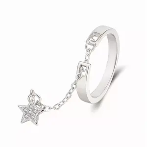 MYKI Cute Chain Star Ring For Women & Girls, Metal, Cubic Zirconia