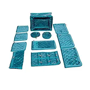 Kuber Industries Jewellery Kit/Make Up Kit/Box with 12 Pouches in Heavy Quilted Satin Blue