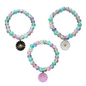 Jewelsbysirani Pack of 3 (Black, white, purple) beautiful daisy beads bracelet combo for girls and women, One Size, Glass, No gemstone
