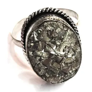 SHIVAM AGATE Adjustable Pyrite Ring Natural Pyrite Druzy Ring Harness the Benefits of Pyrite Protective Energy in Style also Attract Wealth and Prosperity, Crystal, Pyrite