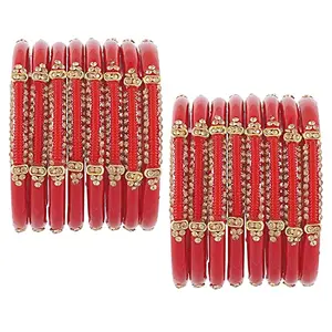 NMII Glass with Zircon Gemstone Studded worked Glossy Finished Kada Set For Women and Girls, (T.Red1_2.6 Inches), Pack Of 16 Kada Set