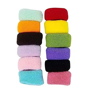 Fitness Fit Cotton Woolen Bun/Ponytail Thick Rubber Bands for Women (Pack of 12) (Multicolor)