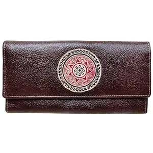 Ananya Leather Handicraft Shantiniketan Genuine Leather Hand Made Clutch Purse for Women and Girls (Free 1 Leather Pouch) ALH_606, Brown