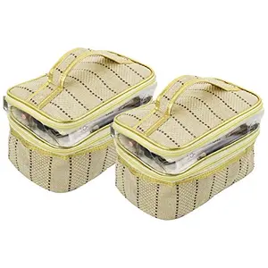 Kuber Industries 2 Pieces Jute Design Make Up Kit Cum Cosmetic Kit, Jewellery Kit, Pouches for Travel Accessories (Cream) -CTKTC38978