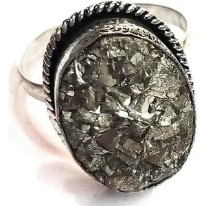 Divine Spirituals Lab Certified AAA Grade Natural Pyrite Ring Adjustable Ring Original Pyrite Crystal Money Magnet For Abundance, Prosperity & Manifestation For Men & Women, Metal, Pyrite