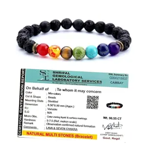 Sukhad Original 7 Chakra Bracelet for Woman and Men with Lab Certificate - Natural Energised Seven Chakra Lava Stone Bracelet for Money, Health, Protection, Vastu, and Chakra Healing - 8MM Beads, One
