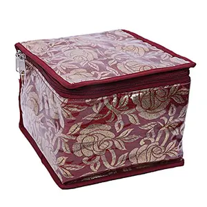 Kuber Industries Brocade Jewellery Box with 10 Pouch, Red, Maroon
