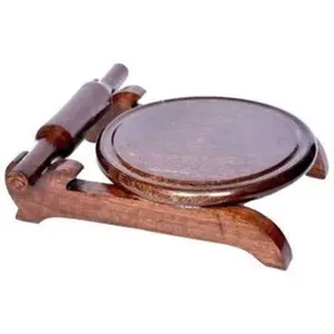 SAHARANPUR HANDICRAFTS Wooden Chakla belan with Stand Round Chapati Chakla Perfect for Making Chappati at Home Wooden Roti/Chapati Maker Wood Rolling Board and Rolling Pin Set (Chakla Belan sheesham)