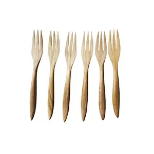 Wooden Fork Set of 6 in Natural Dinning Table Accessories Fruit Forks Kitchen Items