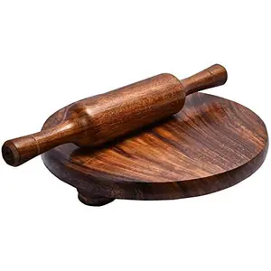 SAHARANPUR HANDICRAFTS 100% Makrana Sheesham Wodden Chakla/Rolling Board/Roti Maker (Premium Finish) (Wooden Belan 9 in) (Wooden chakla belan)