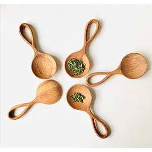 SAHARANPUR HANDICRAFTS Small Neem Wooden Spice Spoon | Natural Wooden Spoons | Eco Friendly Gift | Kitchen Utensils | Artisans Made (4 inch - Set of 5)