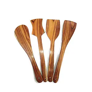 Dosa Roti Spatula Set of 4 - Sisam Wood Cooking Ladles (Wooden Spoons for Pan)