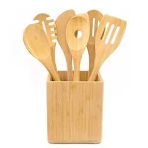 Premium 6pc neemwood Kitchen Utensils Set Luxury Wooden Spoon Spatula & Fish Slice Slotted Turner Utensil Accessories Cooking Tools