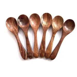 SAHARANPUR HANDICRAFTS Sisam Wooden Masala Spoon - Set Of 6 (Table Spoon Size)