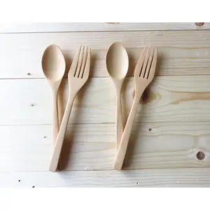 Pine Wooden Fork and Spoon 4picecs Size 6.5 Dining Table Fruit (Table Spoon Size)