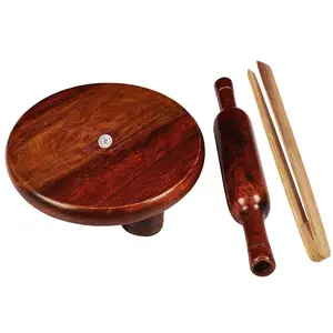 SAHARANPUR HANDICRAFTS Wooden Chakla-Belan Set/Rolling Pin/Roti Maker & Borad (10/12 inch) with Chimta Roti Maker/philka Maker/chapati Maker chakla for Home and Kitchen