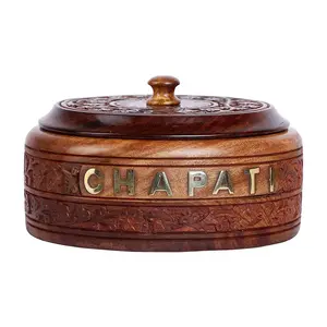 SAHARANPUR HANDICRAFTS SAHARANPUR HANDICRAFTS Wooden Chapati Casserole Handcrafted Wooden Serving Chapati Box with Letter Print Chapati Box Colour-Brown Pack of 1