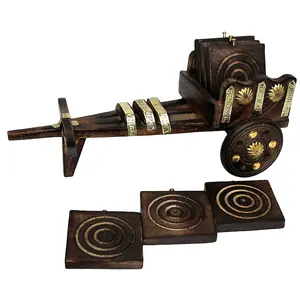 SAHARANPUR HANDICRAFTS Coasters Set of 6 Wooden Tea Coffee Coaster Set CART Shape Office/Home DecorWooden Cart Shaped Coasters for Office Table/Kitchen/Dining Table