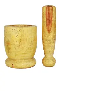 SAHARANPUR HANDICRAFTS Mortar and Pestle/okhliRoyal's Wooden Okhli and Musal/Mortar and Pestle Set (Brown Big)
