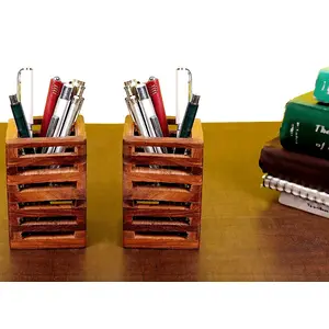 SAHARANPUR HANDICRAFTS Wooden 2 Pen Holder - BrownUnique Design Wooden Pen Stand for Office and Homewooden pen holderwooden pen stand holder Wooden Pen Stand/Pen Holder (Brown
