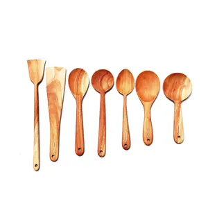 Neem Wooden Utensils Set of 7 Cooking Nonstick Cookware Spatula Spoons for Kitchen