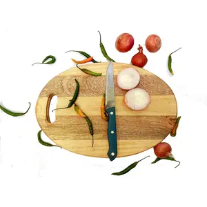 SAHARANPUR HANDICRAFTS SAHARANPUR HANDICRAFTS Oval Wood Cutting Board with Handle - Ideal for Chopping Vegetables and Meat in Kitchen and Dining - Durable and Stylish Brown Design with Convenient Hole