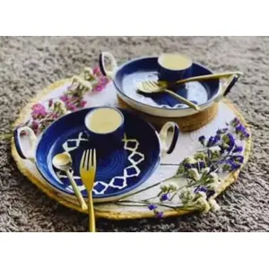 Ceramic Kitchen Flavum Plat - Blue Set of 2  Platters