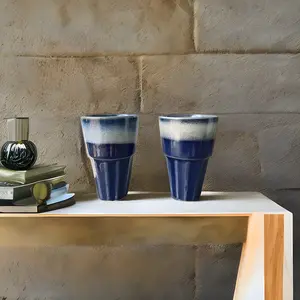 Ceramic Kitchen Deep Blue Tea Glasses Set of 2