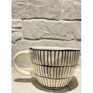 Ceramic Kitchen Black Lined Tea Cup One piece