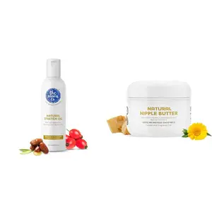 The Moms Co Natural Stretch Oil 7 in 1 Natural Bio Oil Australia - Certified Toxin - Free and Mineral - Oil - Free Elasticity Belly Oil 100 ml & Nipple Butter Cream 25 g
