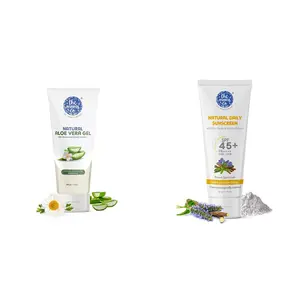 The Moms Co. Multi-Purpose Natural & Chemical Free Aloe Vera Gel with Vitamin E & Pro Vitamin B5 for Face Skin Scalp & Hair-200 Gm & Sunscreen SPF 45+ PA++++ & Sunscreen for Women & Men 50 gm