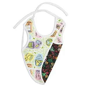 superbottoms WaterProof Apron Style Reversible Bib for babies with crumb catcher(LoveEarth+Shrubbery Print)