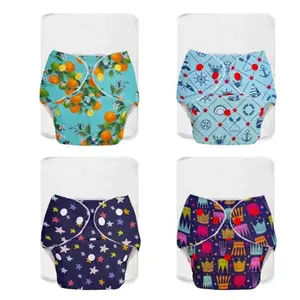 SuperBottoms BASIC - 4 Certified Soft Fleece Lined Freesize Adjustable Washable and Reusable Cloth Diaper for babies 0-3 Years | Cloth Diaper for babies with 4 Cotton terry inserts (Assorted Prints)
