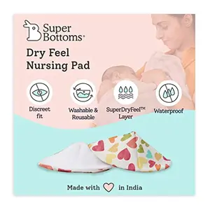 SuperBottoms Nursing Pads | Washable and Reusable Nursing Pads | Organic Cotton Nursing Pads | Nursing Pads with Dry-Feel Lining and Waterproof TPU Lining (Baby Heart)