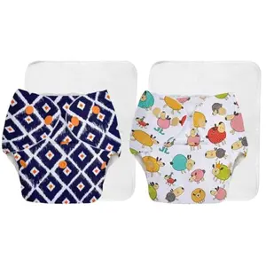 SuperBottoms BASIC - 2 Certified Soft Fleece Lined Cloth Diapers with 2 Cotton Terry Inserts with Snaps (Unisex Baby4 Sizes in 1 5-17 Kg)