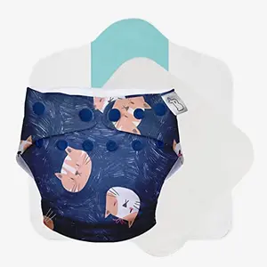SuperBottoms UNO Freesize Cloth Diaper | Cloth diaper for babies 3M to 3Y | Comes with cloth diaper inserts | 1 Organic cotton Soaker + 1 Booster | Good Cattitude