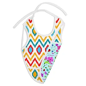 superbottoms WaterProof Apron Style Reversible Bib for babies with crumb catcher(Ikat Chevron+Periwinkle Print)