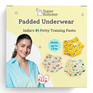 SuperBottoms Padded Underwear For Growing Babies/Toddlers | With 3 Layers Of Cotton Padding & Super DryFeel Layer| Pull-Up Style For Potty Training & Diaper-Free Time. Size 0 Jungle Jam