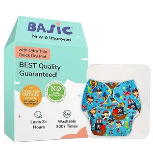 SuperBottoms BASIC Reusable Cloth Diaper for babies 0-3 Years | Freesize AdjustableReusable Cloth Diaper for babies | NEW Quick Dry UltraThin pads | Trim Fitting Dries 2times faster | Pirate