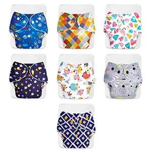 SuperBottoms BASIC EASY - Freesize AdjustableWashable and Reusable Cloth Diaper for babies 0-3 Years | Cloth Diaper for babies with quick drying prefold style soaker(insert)(7 Diaper x 7 insert Pad)