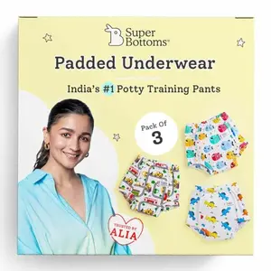 SuperBottoms Padded Underwear For Growing Babies/Toddlers | With 3 Layers Of Cotton Padding & Super DryFeel Layer| Pull-Up Style For Potty Training & Diaper-Free Time. Size 1 Striking Whites