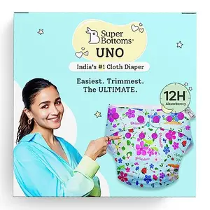 SuperBottoms UNO Freesize Cloth Diaper | Cloth diaper for babies 3M to 3Y | Washable & Reusable cloth diaper | Comes with cloth diaper inserts | 1 Organic cotton Soaker (Periwinkle &lt;3)