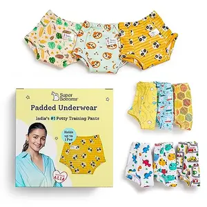 superbottoms Padded Underwear | Waterproof Pull up Underwear | Potty Training Pants for Babies | Pull up Unisex Trainers|Size 1 (1-2 Years) Explorer Waist(in cm) 32-34 (unstretched) Assorted